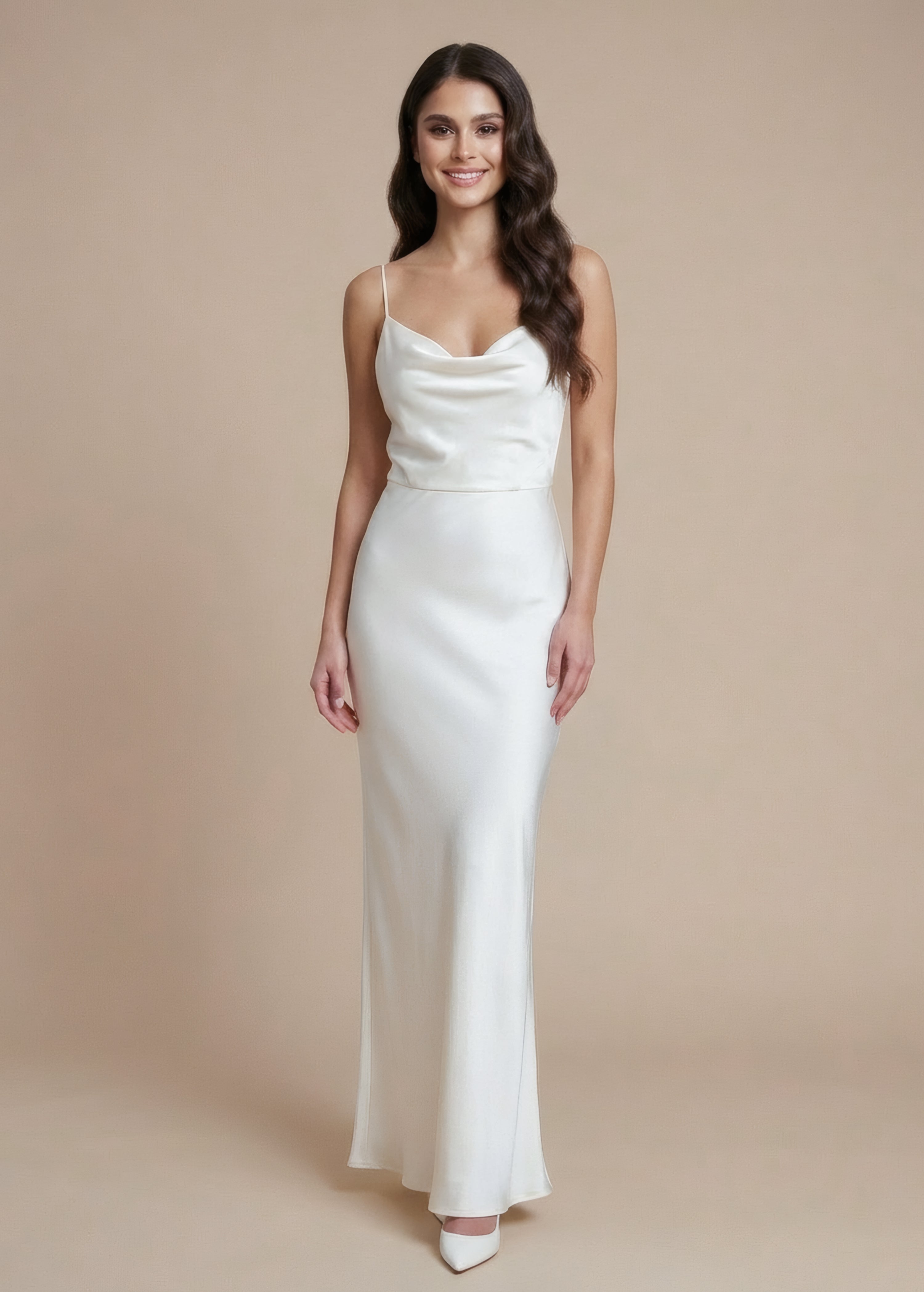 Шовкова довга сукня на тонких бретельках в кольорі Ivory