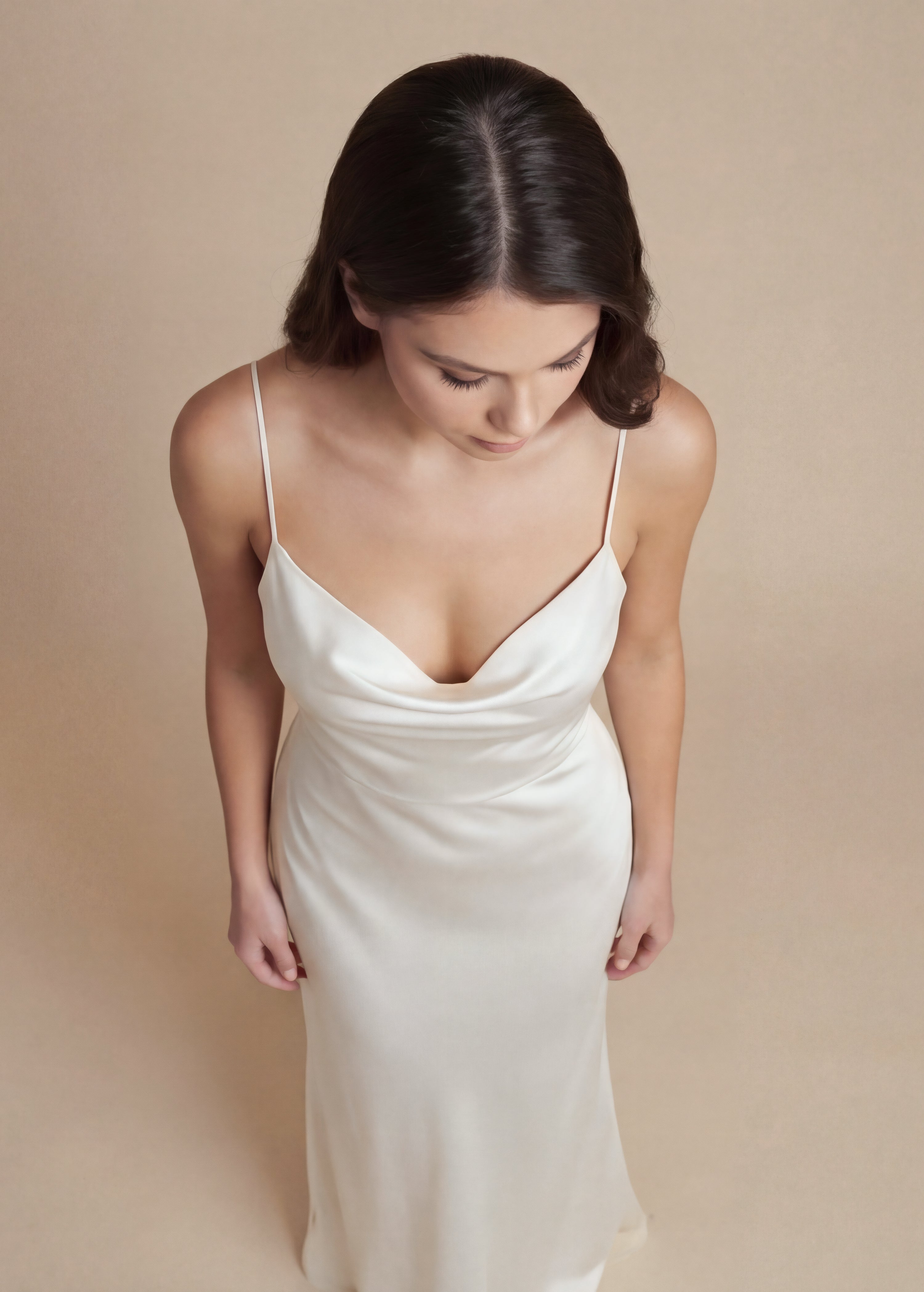 Шовкова довга сукня на тонких бретельках в кольорі Ivory