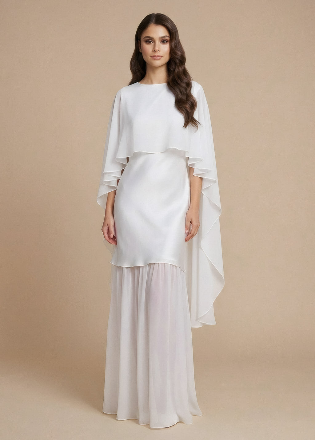 Cукня з поєднанням шовку та шифону та шифоновою накидкою