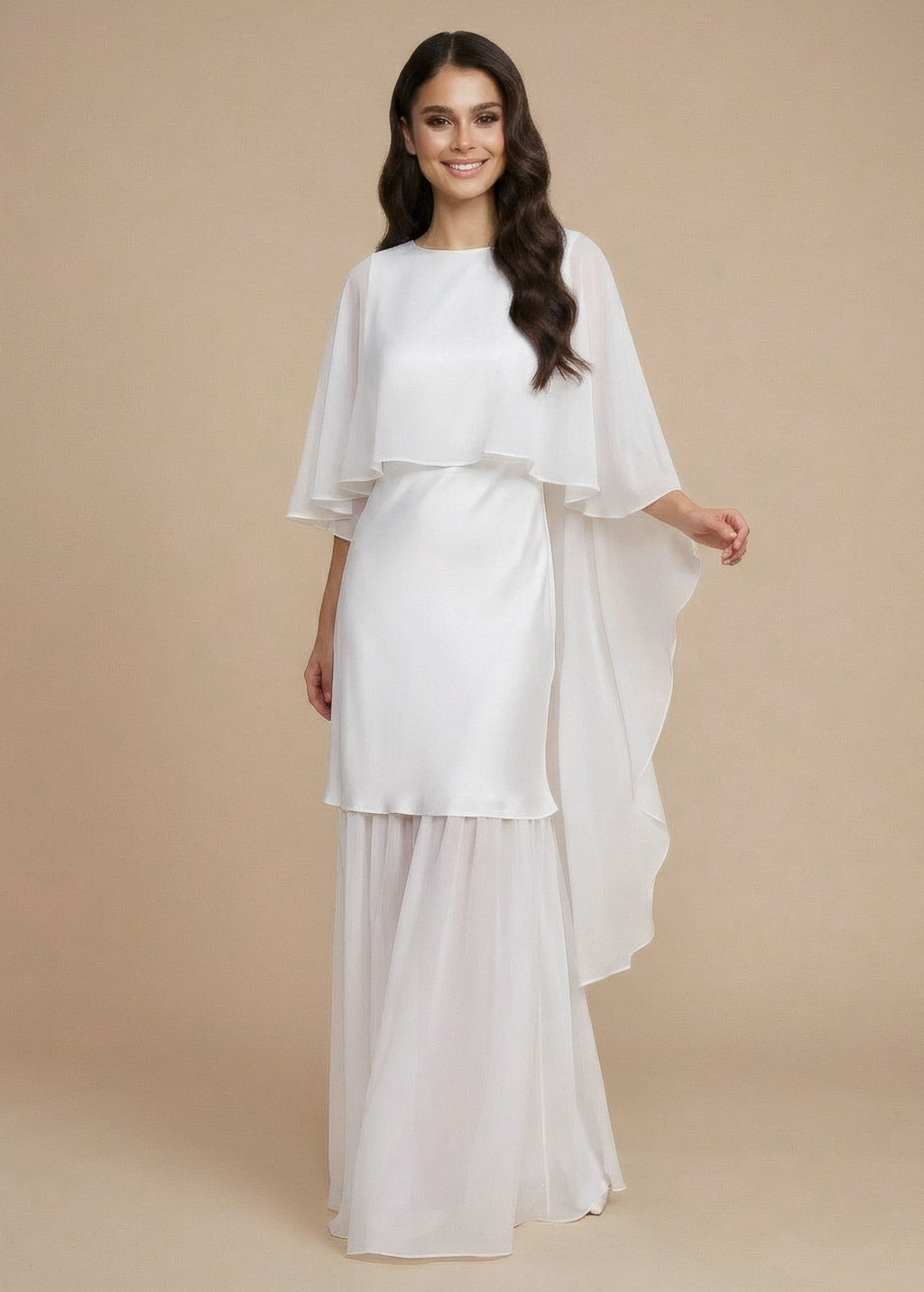 Cукня з поєднанням шовку та шифону та шифоновою накидкою