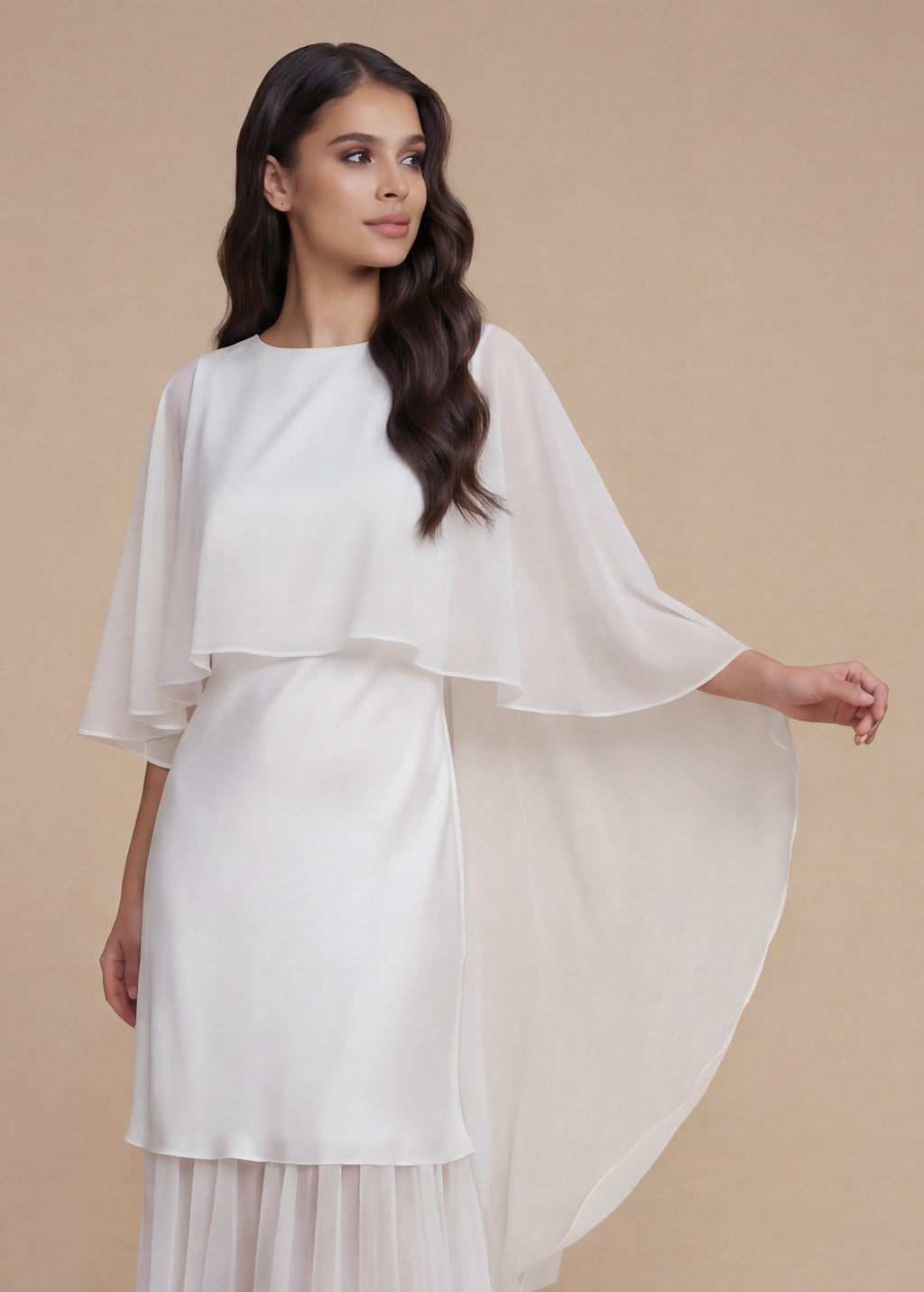 Cукня з поєднанням шовку та шифону та шифоновою накидкою