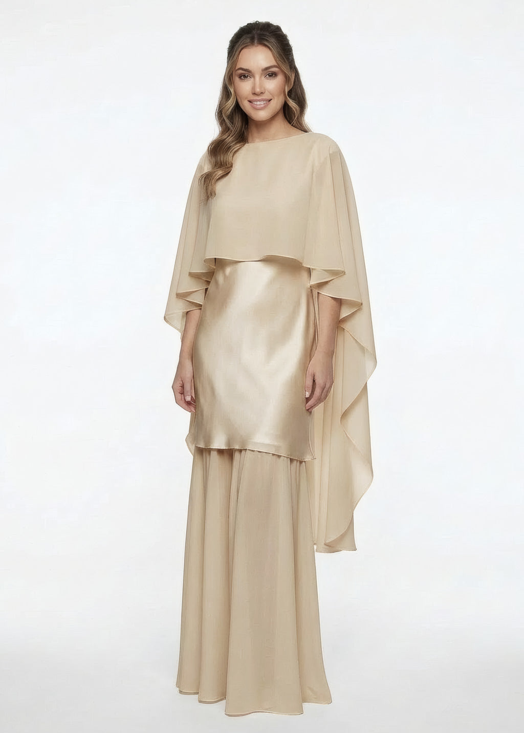 Cукня з поєднанням шовку та шифону та шифоновою накидкою