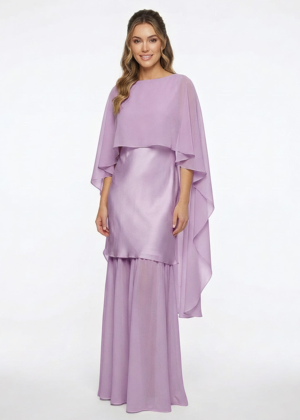 Cукня з поєднанням шовку та шифону та шифоновою накидкою