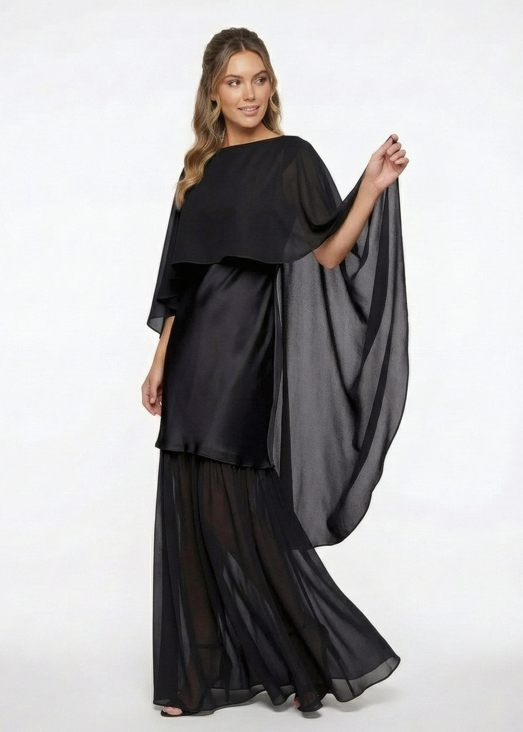 Cукня з поєднанням шовку та шифону та шифоновою накидкою