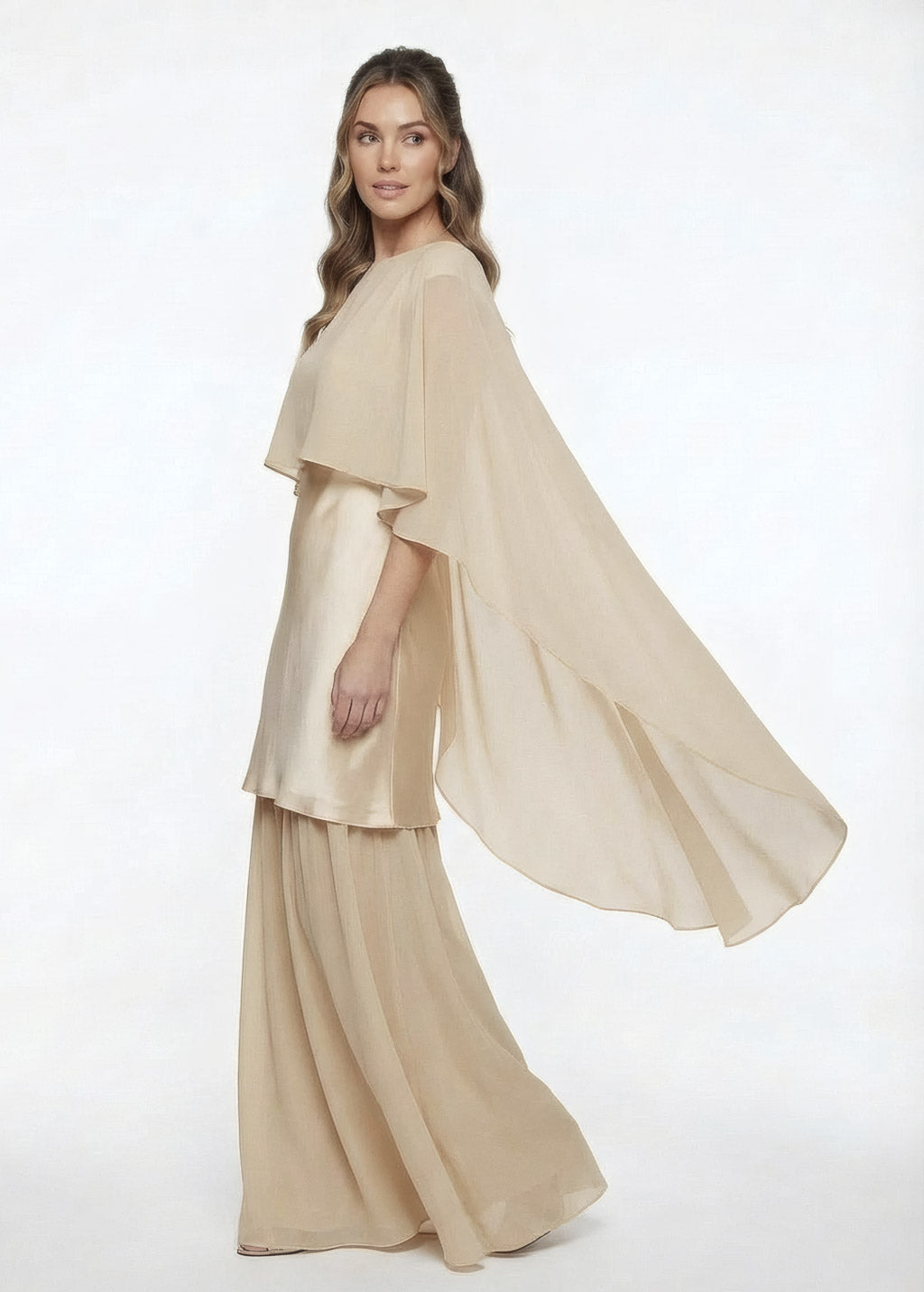 Cукня з поєднанням шовку та шифону та шифоновою накидкою