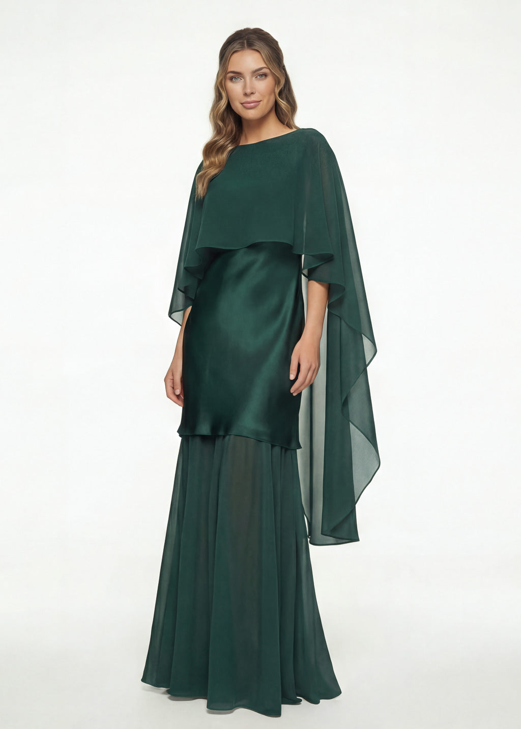 Cукня з поєднанням шовку та шифону та шифоновою накидкою