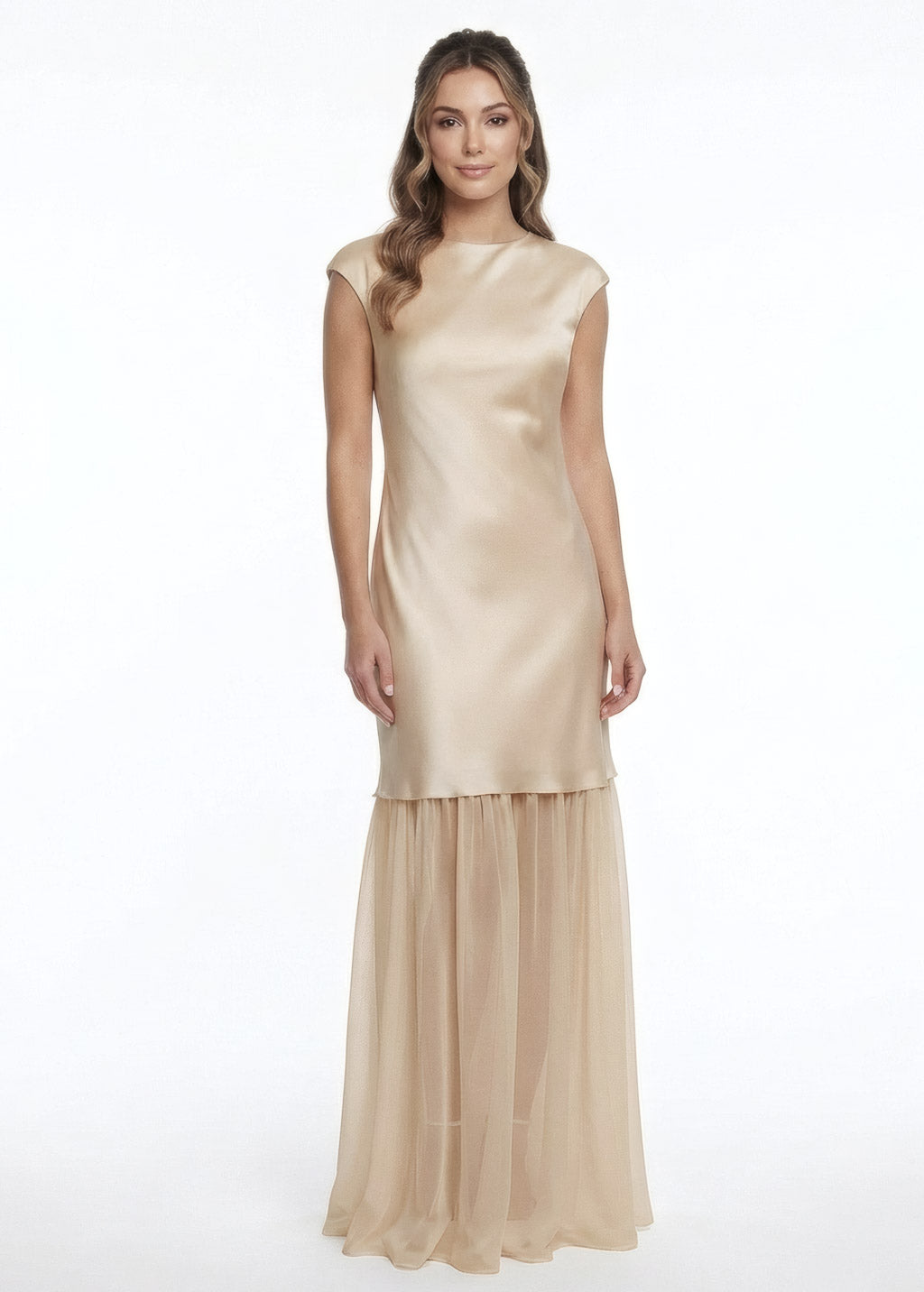 Cукня з поєднанням шовку та шифону та шифоновою накидкою