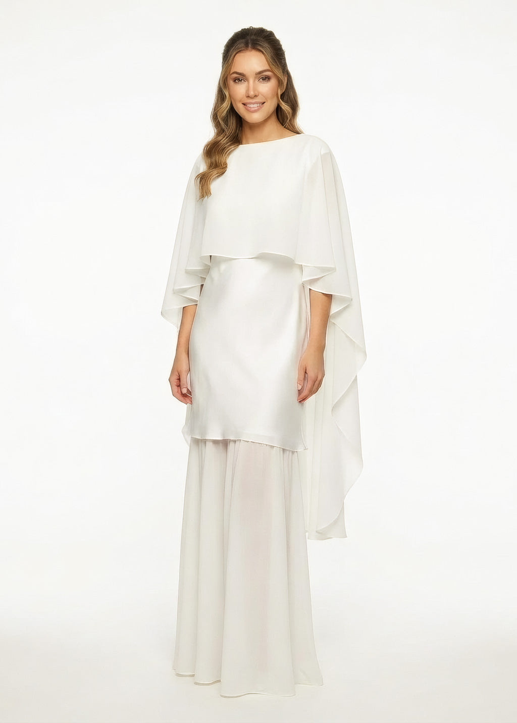 Cукня з поєднанням шовку та шифону та шифоновою накидкою