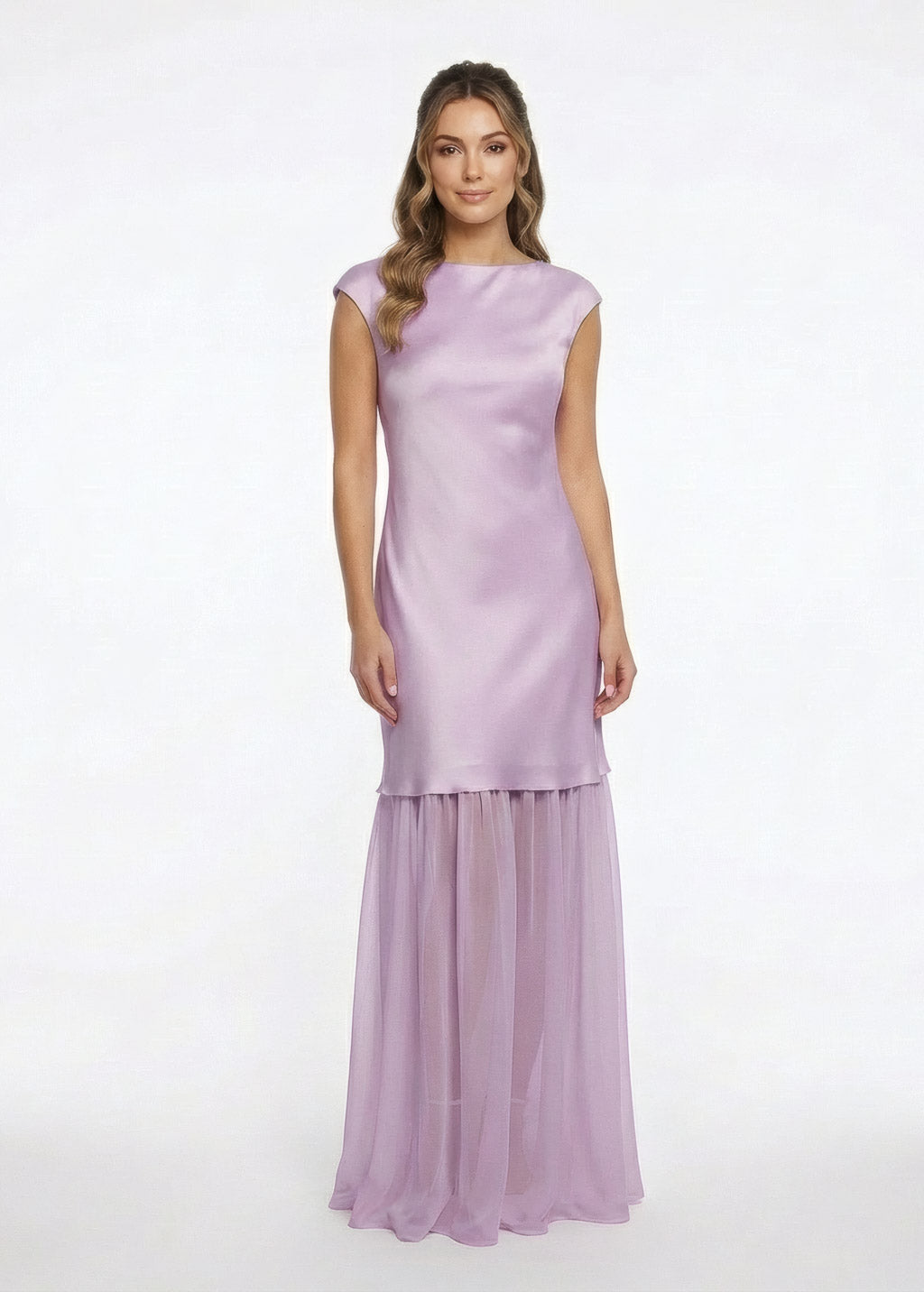 Cукня з поєднанням шовку та шифону та шифоновою накидкою