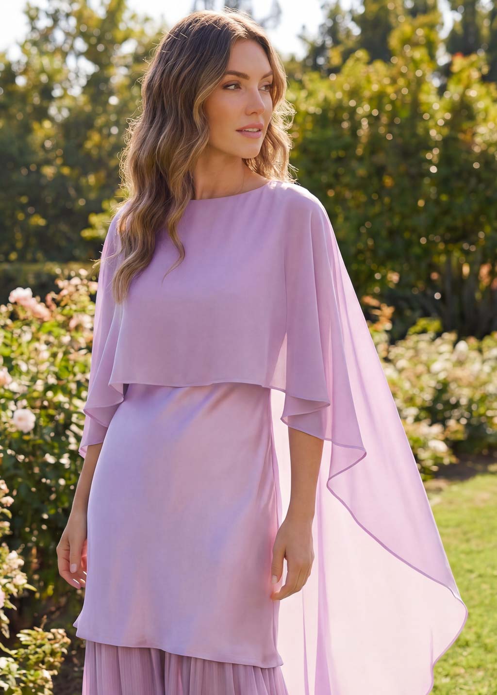 Cукня з поєднанням шовку та шифону та шифоновою накидкою