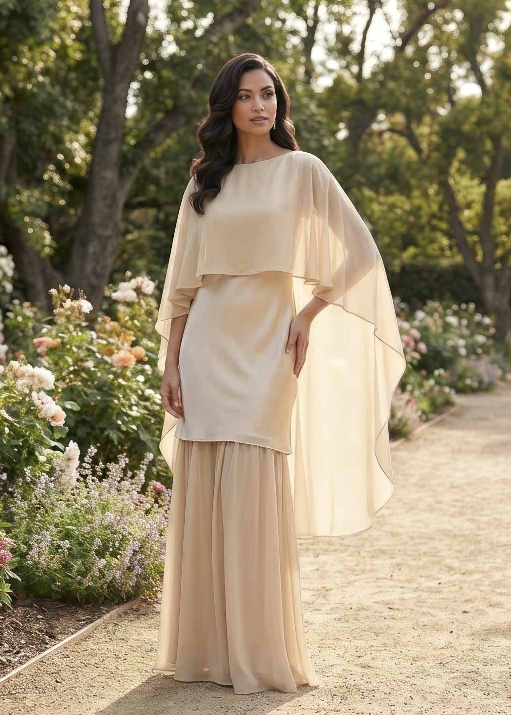 Cукня з поєднанням шовку та шифону та шифоновою накидкою