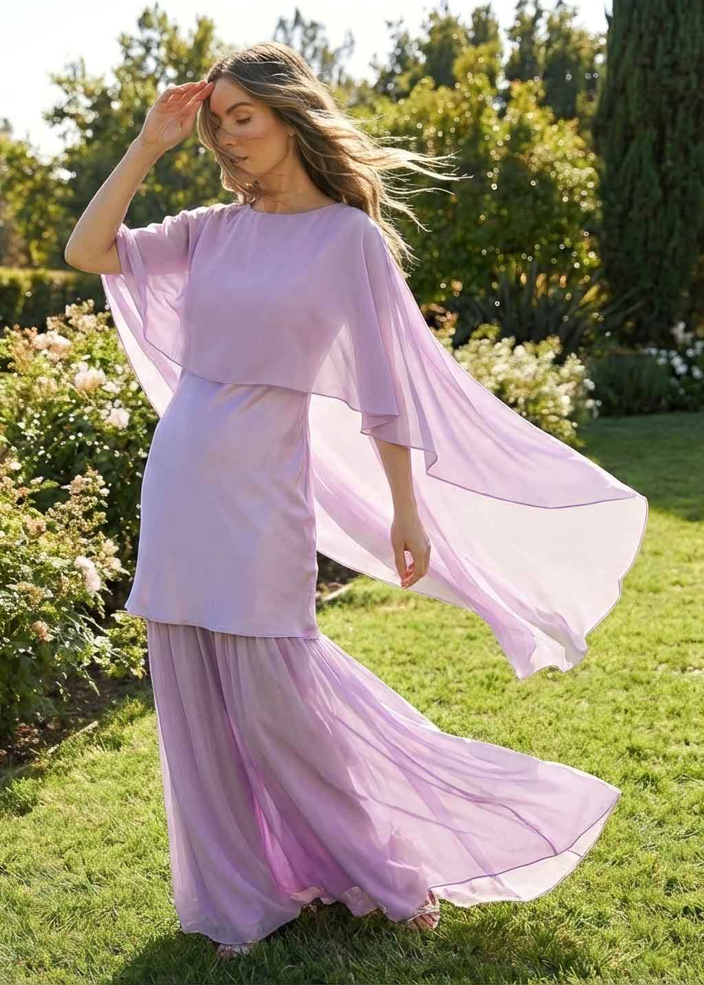 Cукня з поєднанням шовку та шифону та шифоновою накидкою