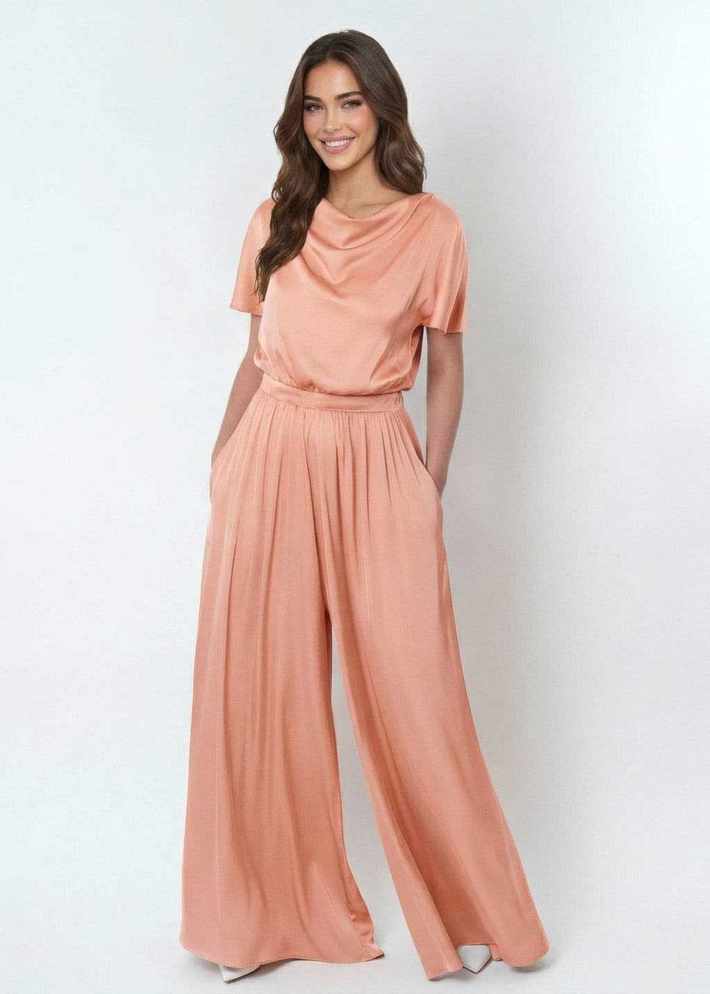 Шовковий комбінезон з кишенями в кольорі Peach Fuzz