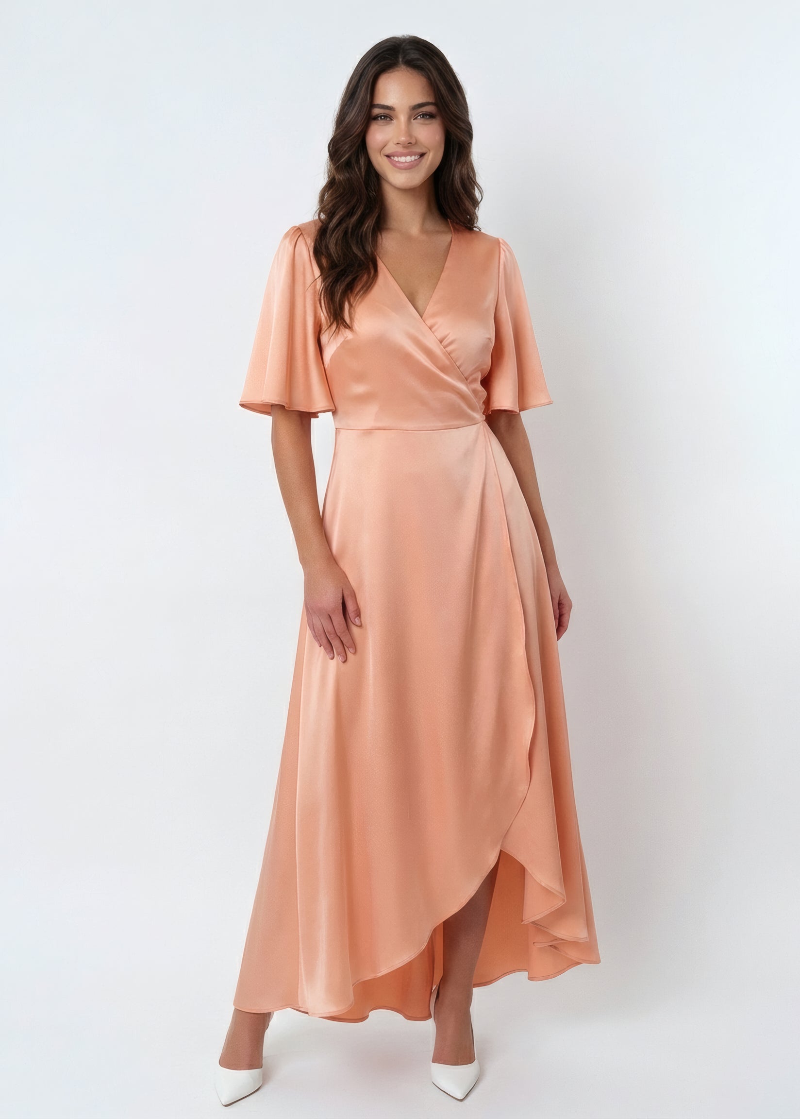 Романтична шовкова сукня на затин в кольорі Peach Fuzz