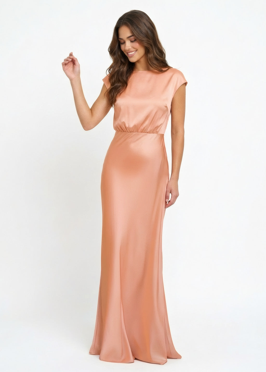 Шовкова витончена довга сукня в кольорі Peach Fuzz