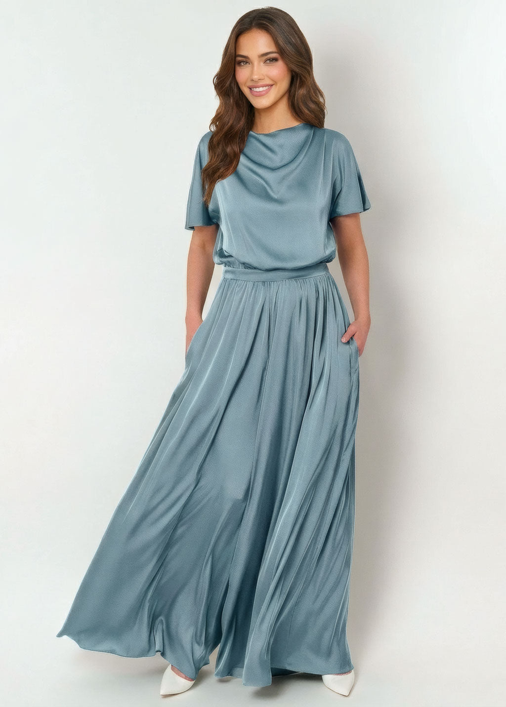 Шовковий комбінезон з кишенями в кольорі Dusty Blue
