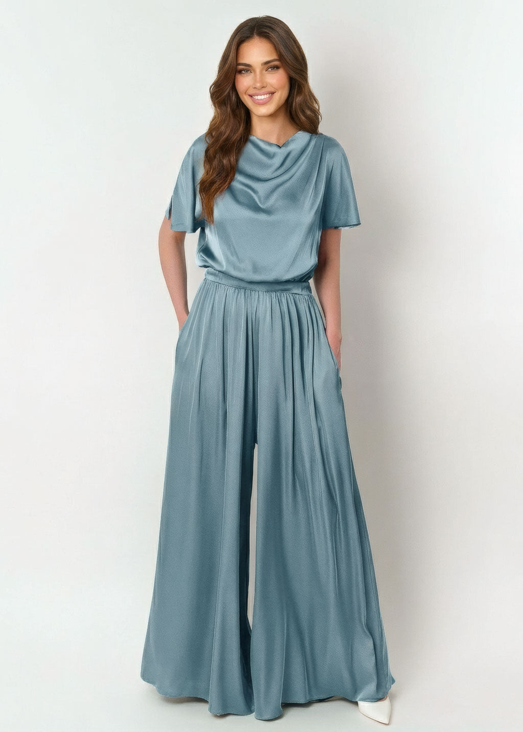 Шовковий комбінезон з кишенями в кольорі Dusty Blue