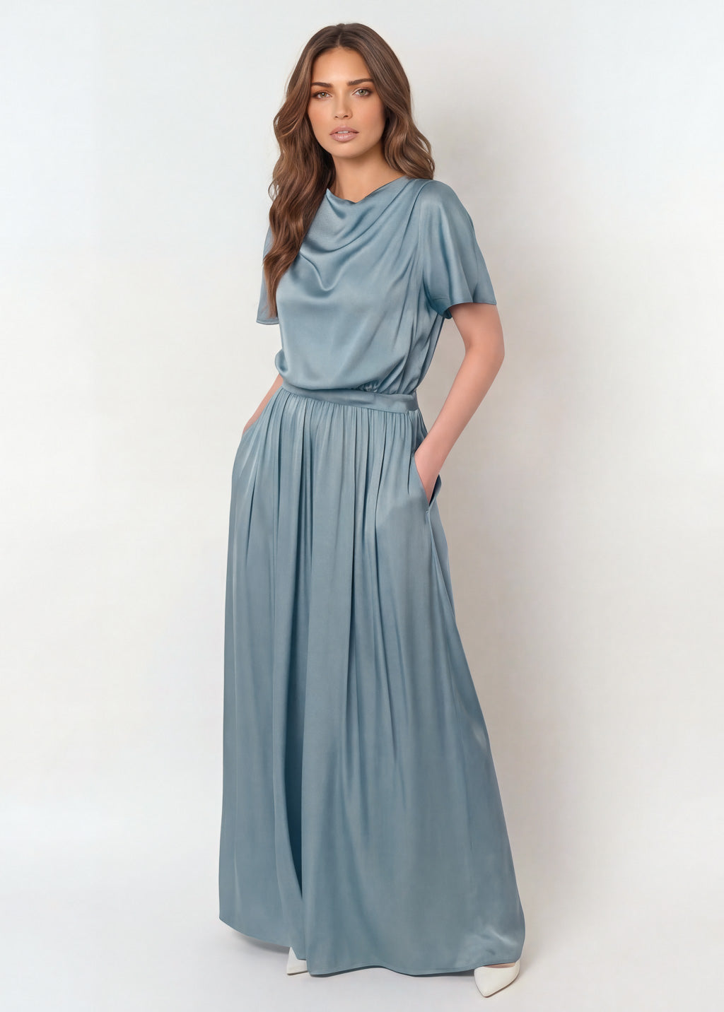 Шовковий комбінезон з кишенями в кольорі Dusty Blue
