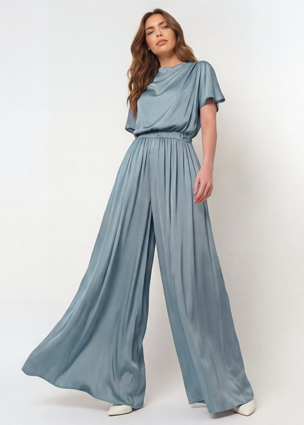 Шовковий комбінезон з кишенями в кольорі Dusty Blue