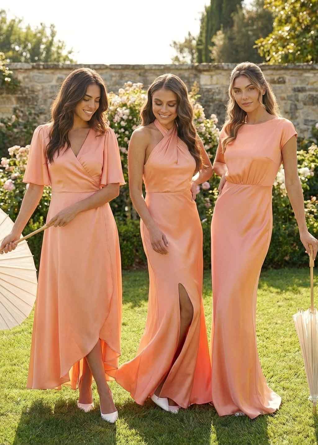 Романтична шовкова сукня на затин в кольорі Peach Fuzz