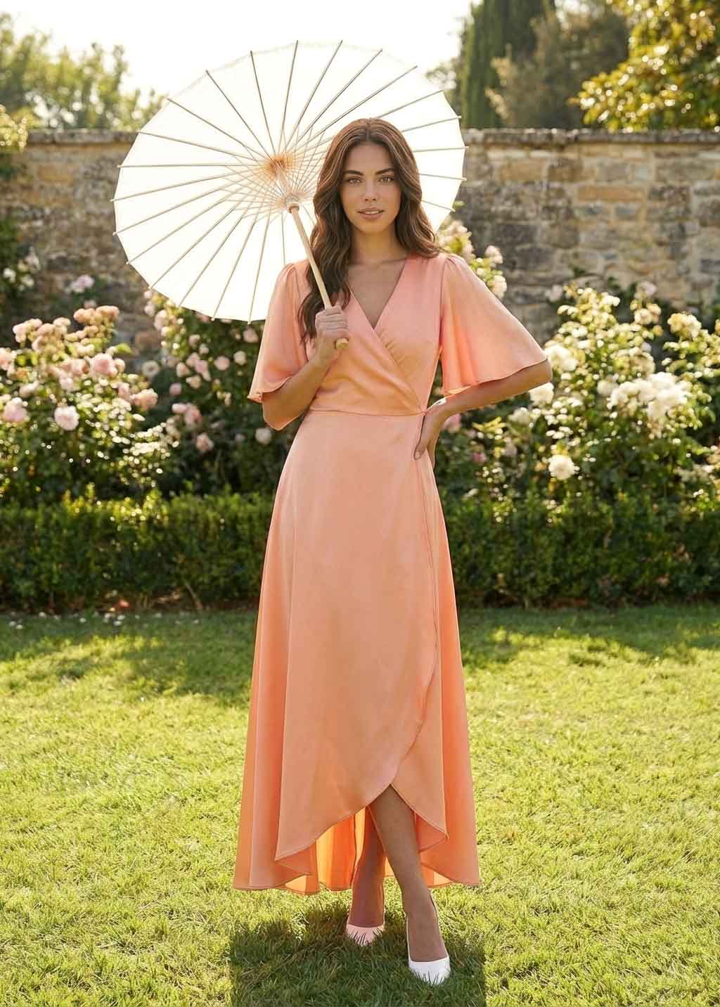Романтична шовкова сукня на затин в кольорі Peach Fuzz