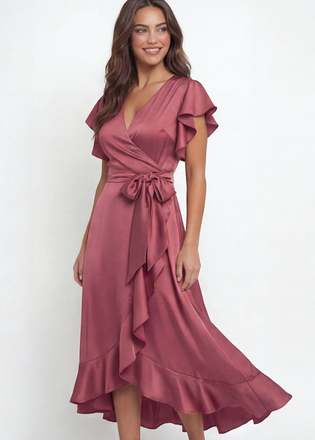 Романтична довга шовкова сукня в кольорі Dusty Rose