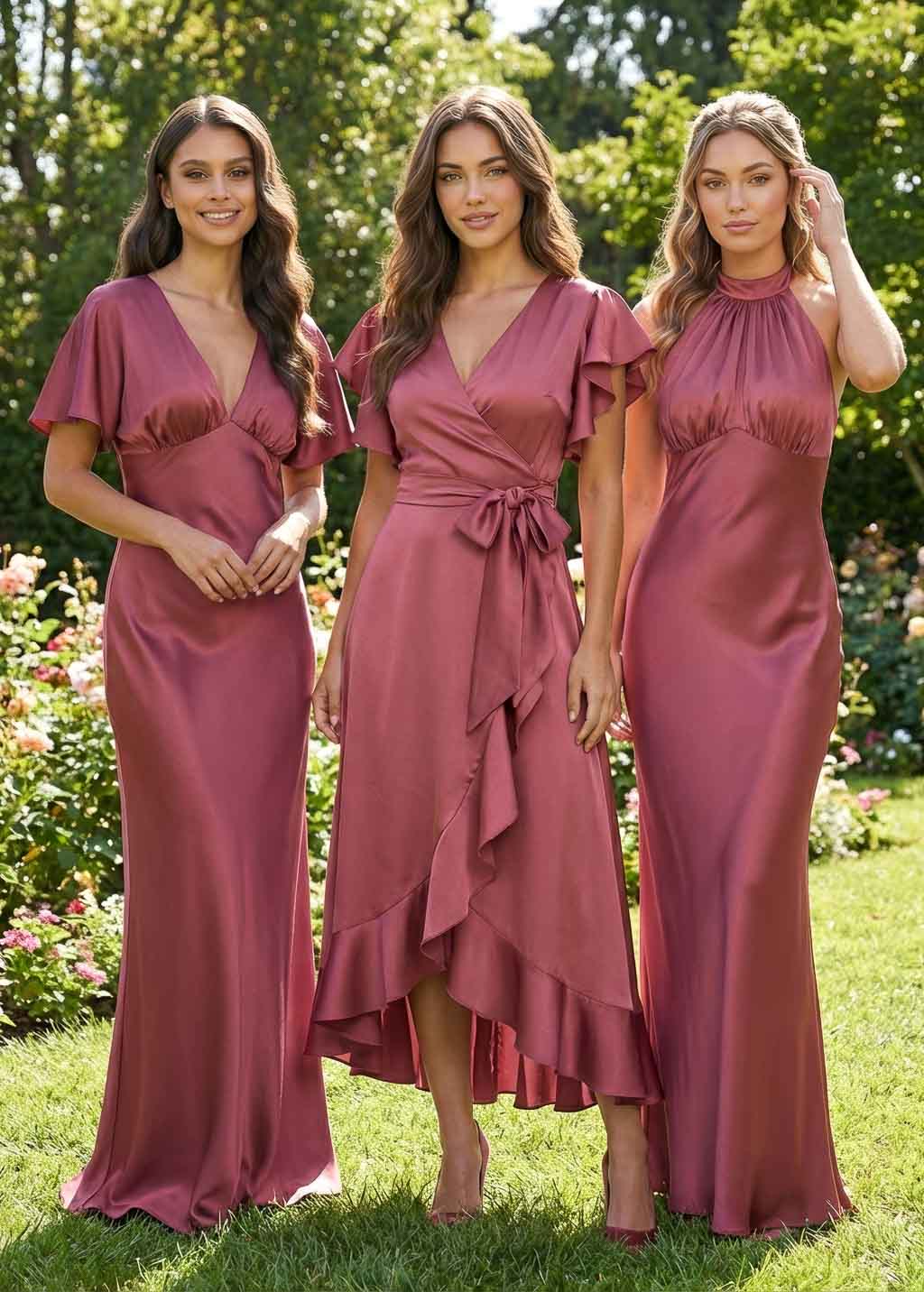 Шовкова сукня з пишними рукавами в кольорі Dusty Rose
