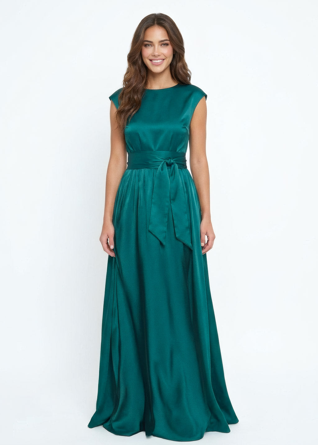 Шовкова довга сукня з поясом в кольорі Teal