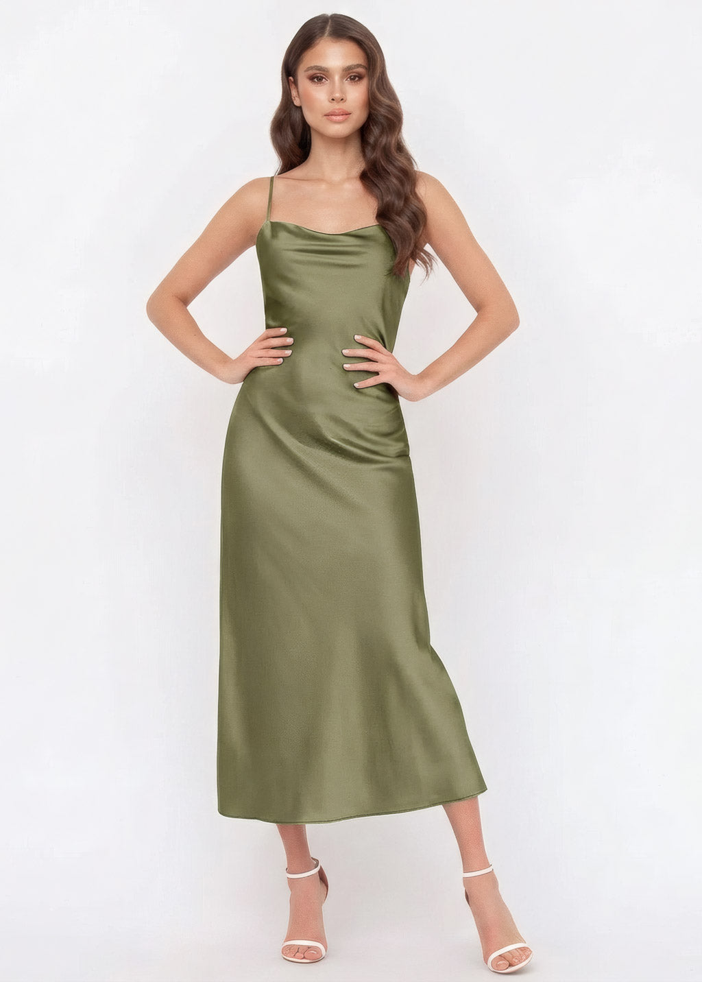 Шовкова сукня на тонких бретельках в кольорі Olive Green