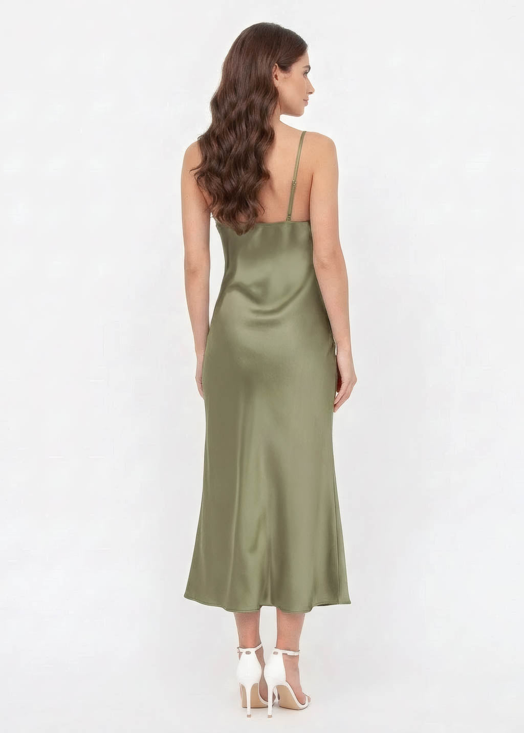Шовкова сукня на тонких бретельках в кольорі Olive Green
