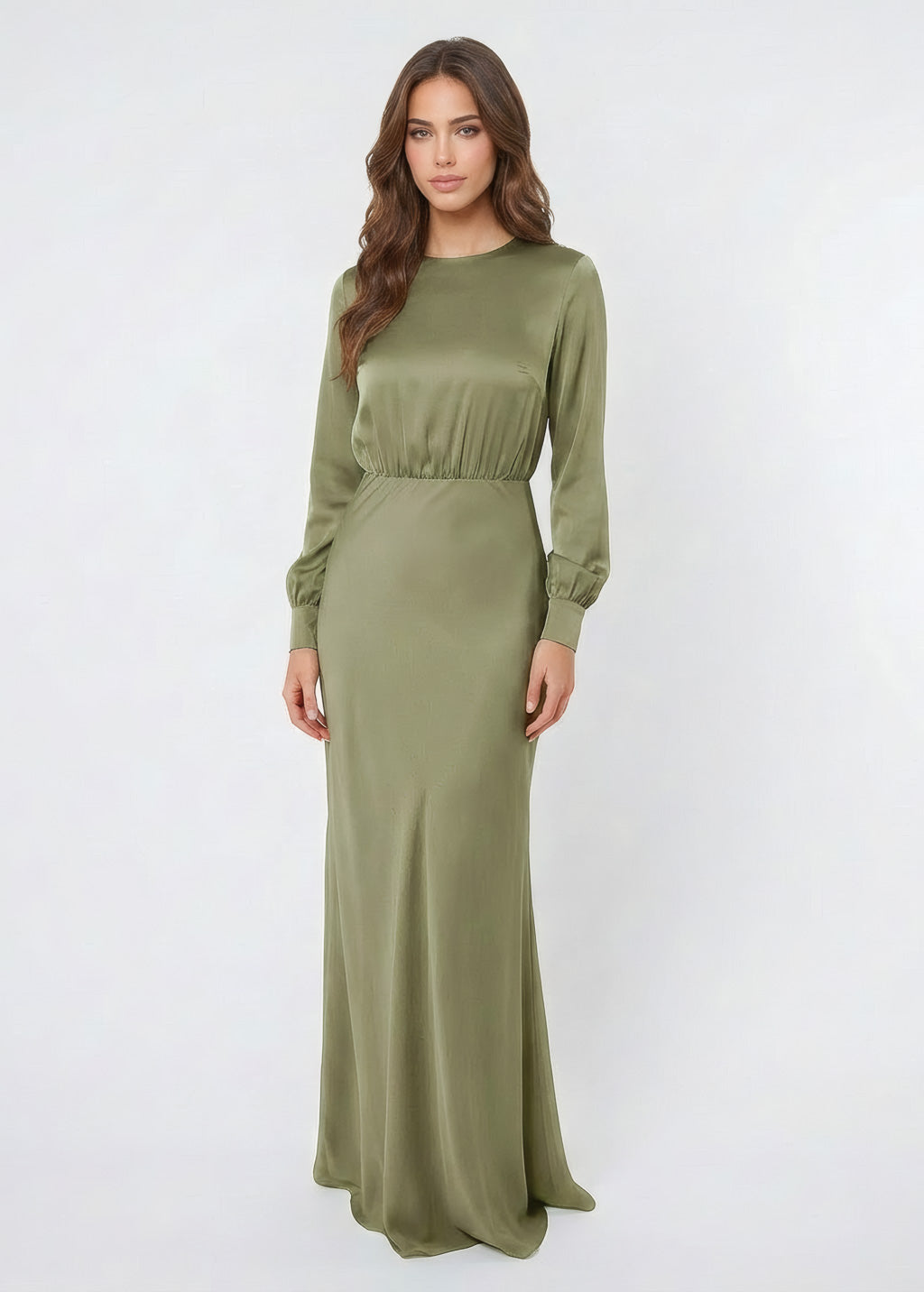 Шовкова витончена довга сукня в кольорі Olive Green