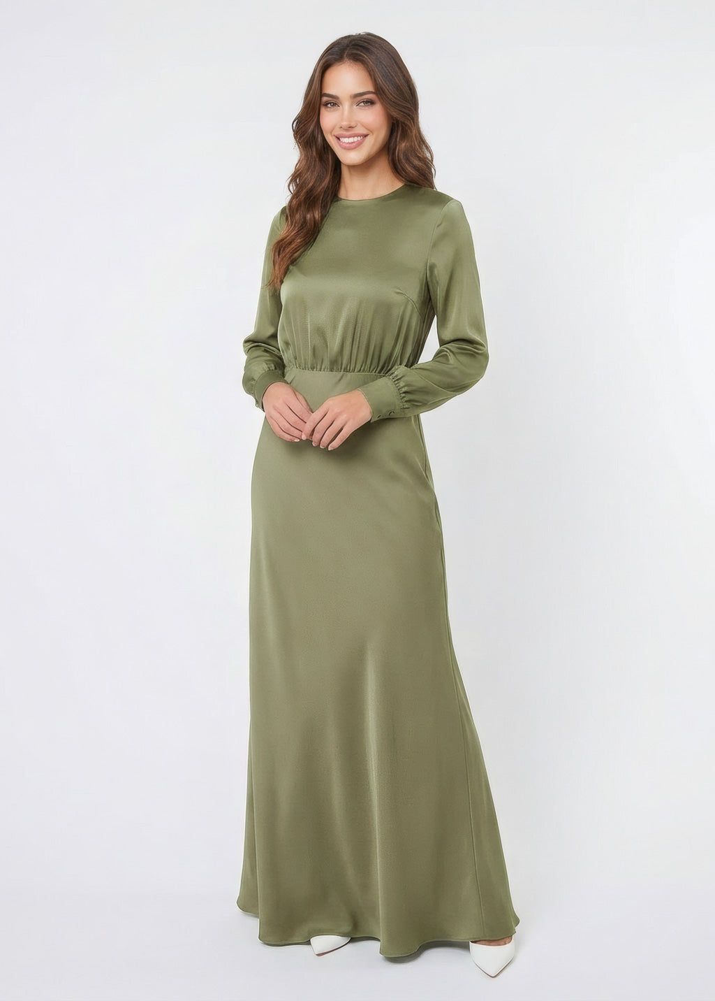 Шовкова витончена довга сукня в кольорі Olive Green