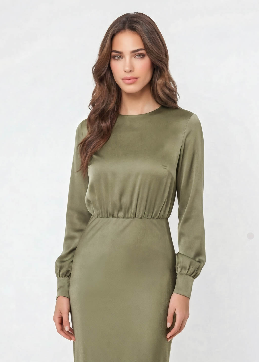 Шовкова витончена довга сукня в кольорі Olive Green