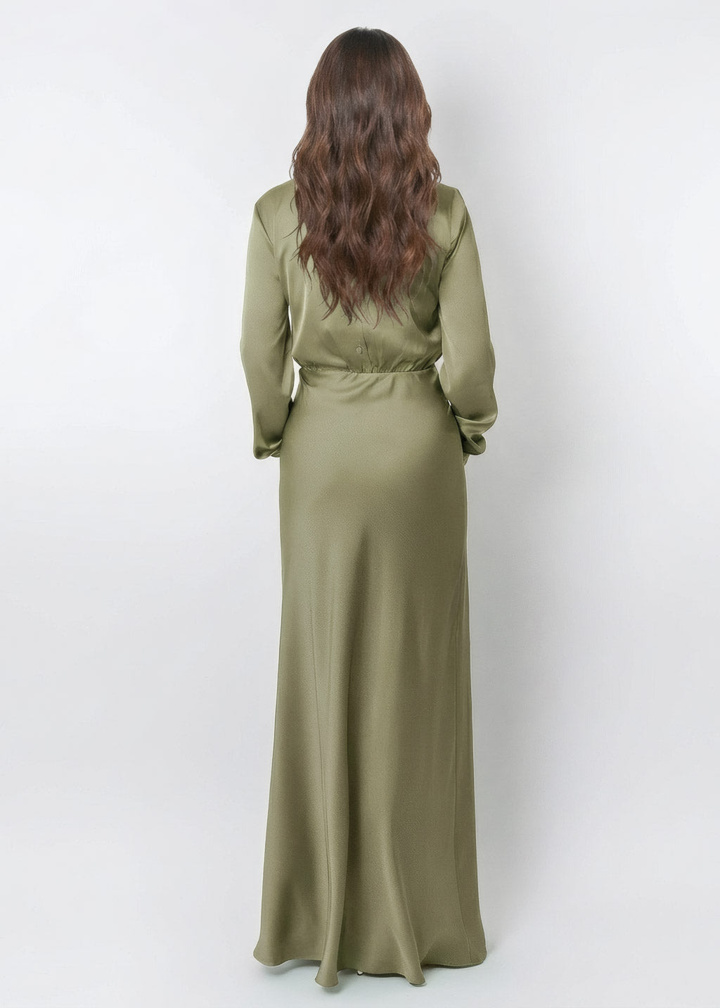 Шовкова витончена довга сукня в кольорі Olive Green