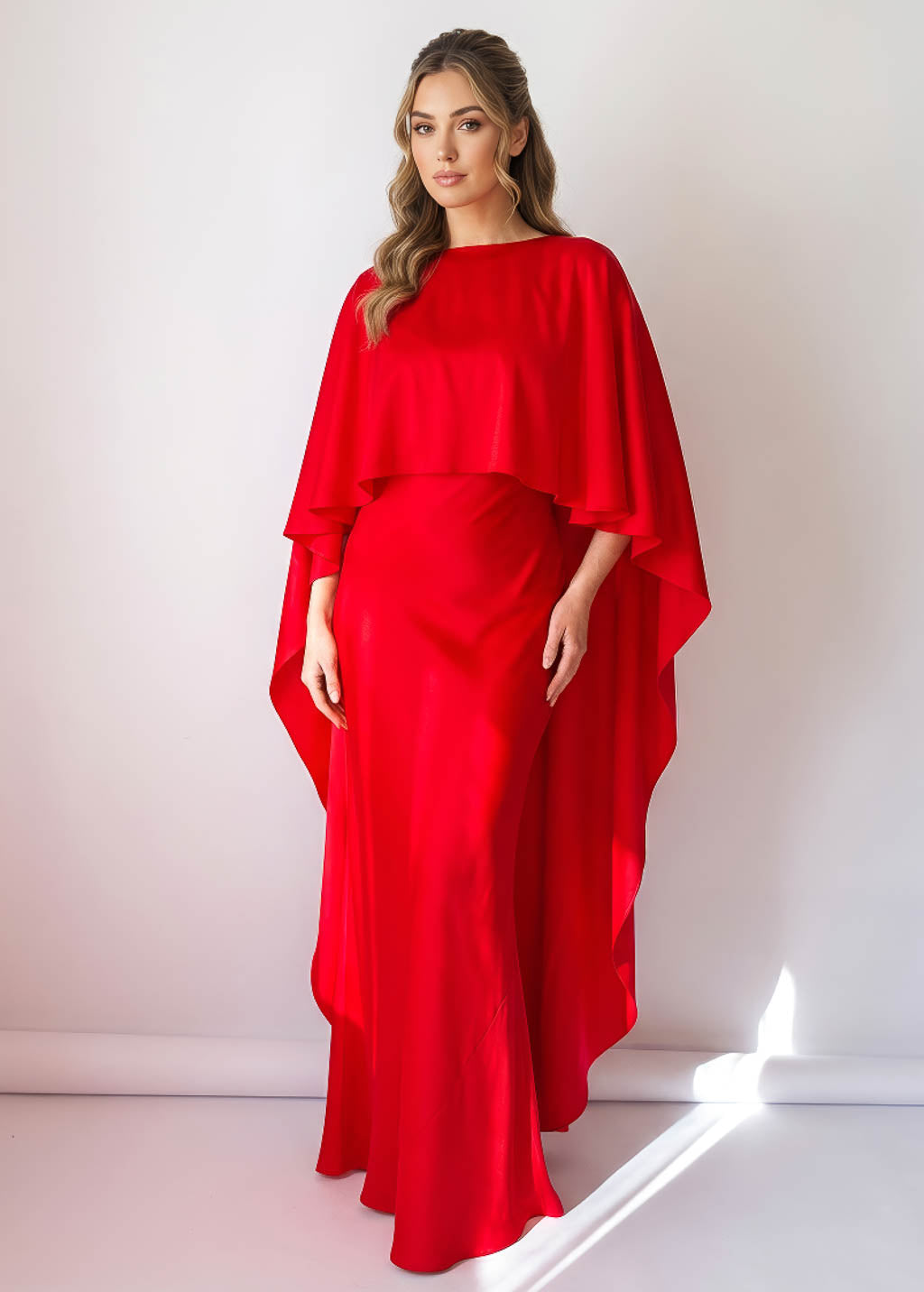 Шовкова довга сукня з кейпом в кольорі Red