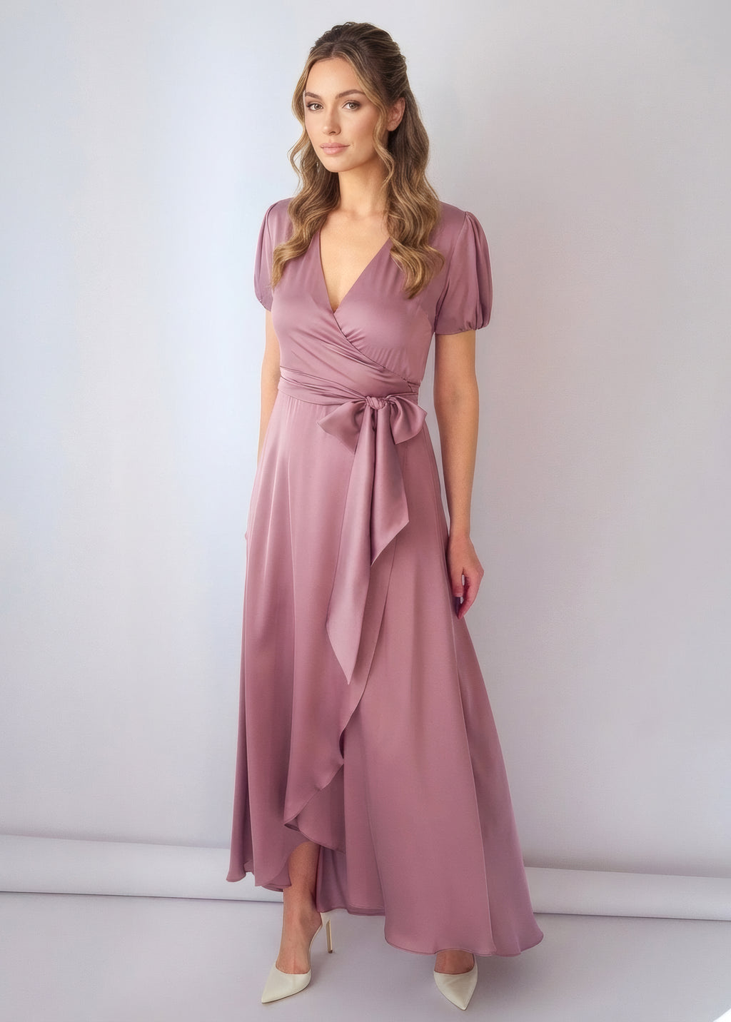 Романтична шовкова сукня на затин в кольорі Champagne Rose