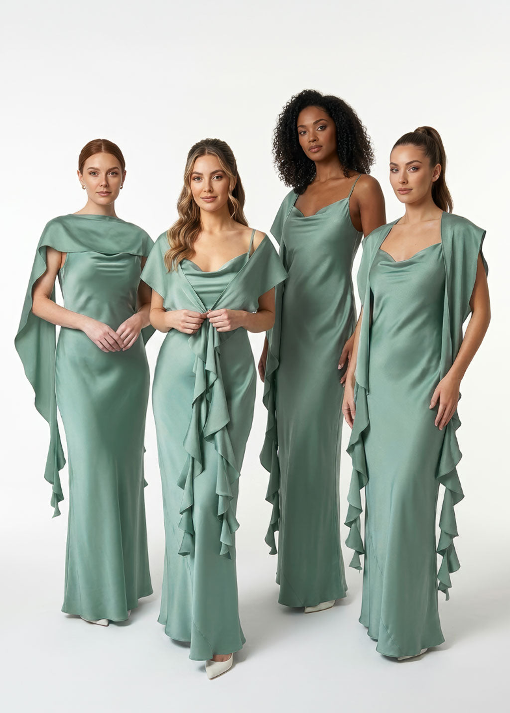 Шовкова довга сукня шарфом-поясом в кольорі Sage Green
