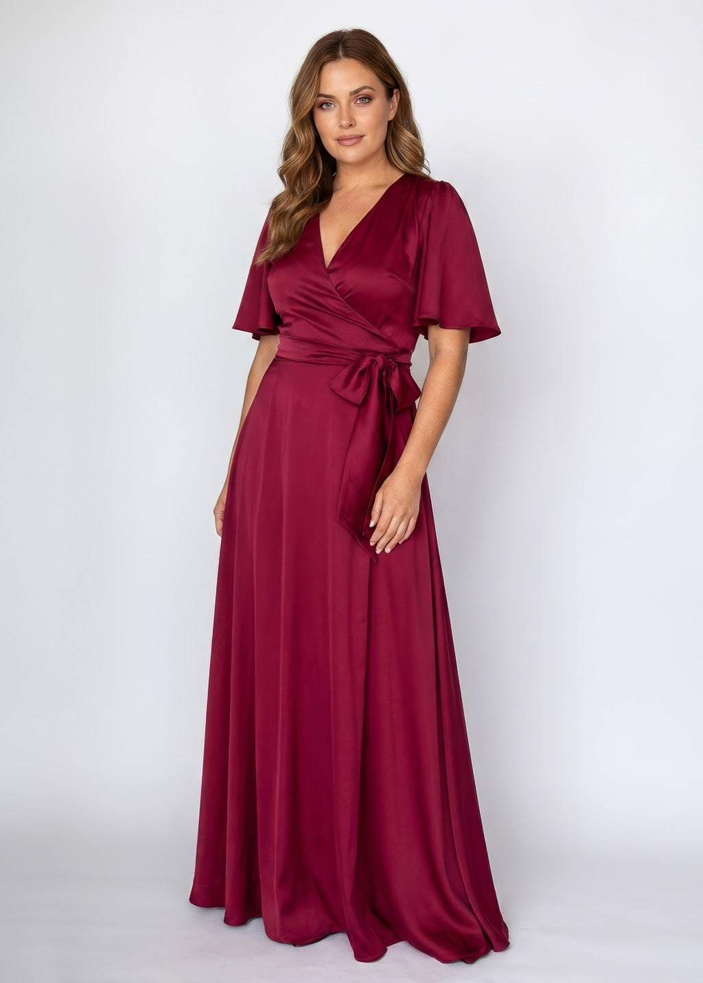 Святкова довга шовкова сукня в кольорі Burgundy