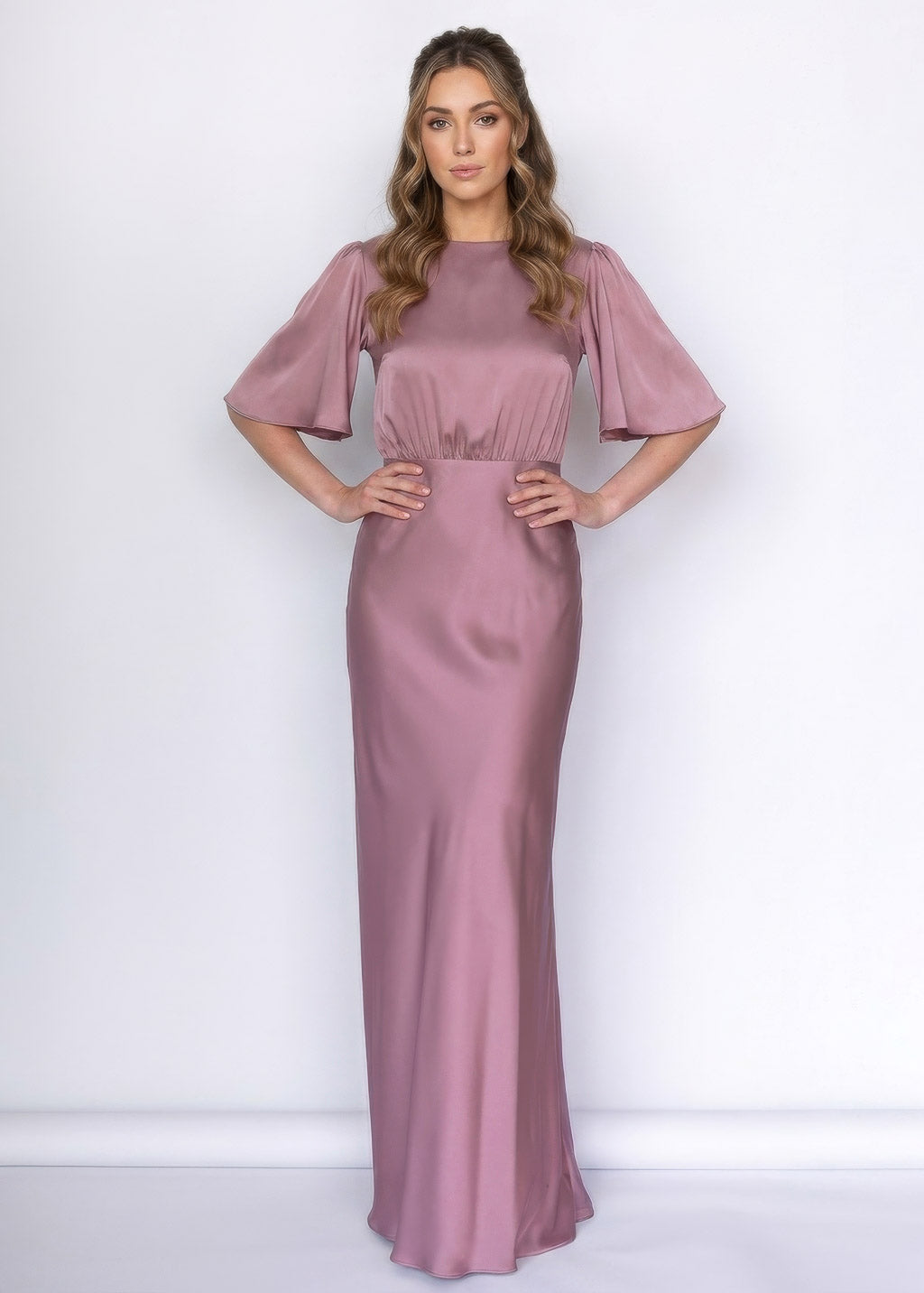 Шовкова святкова сукня з пишним рукавом в кольорі Champagne Rose