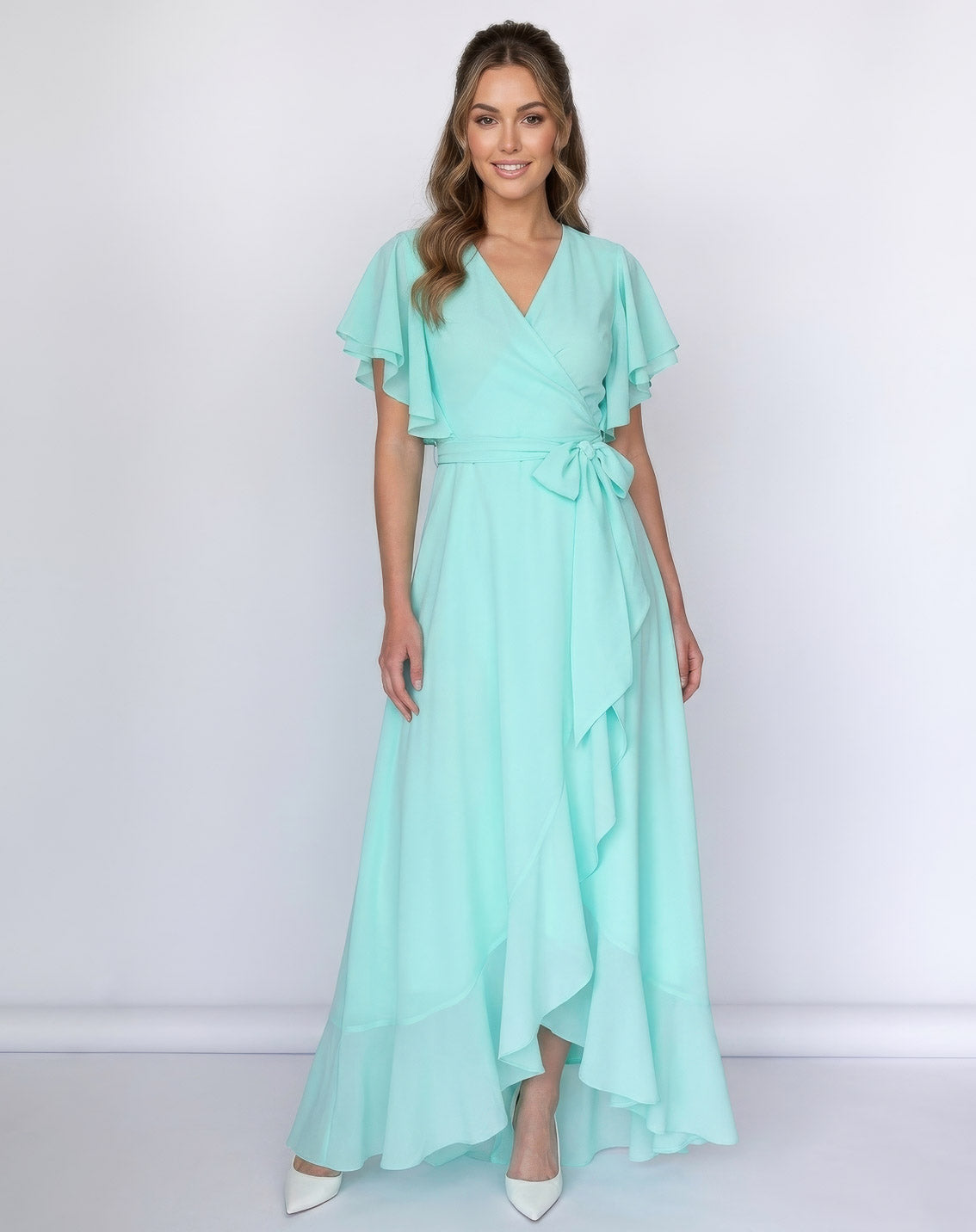 Романтична довга шифонова сукня в кольорі Tiffany Blue