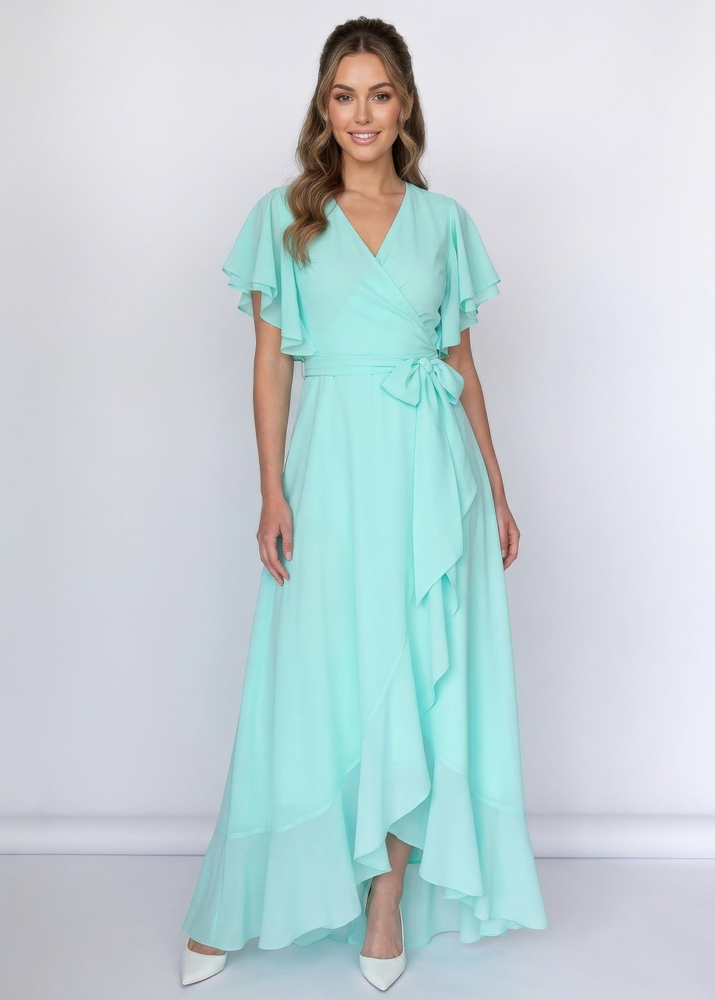 Романтична довга шифонова сукня в кольорі Tiffany Blue