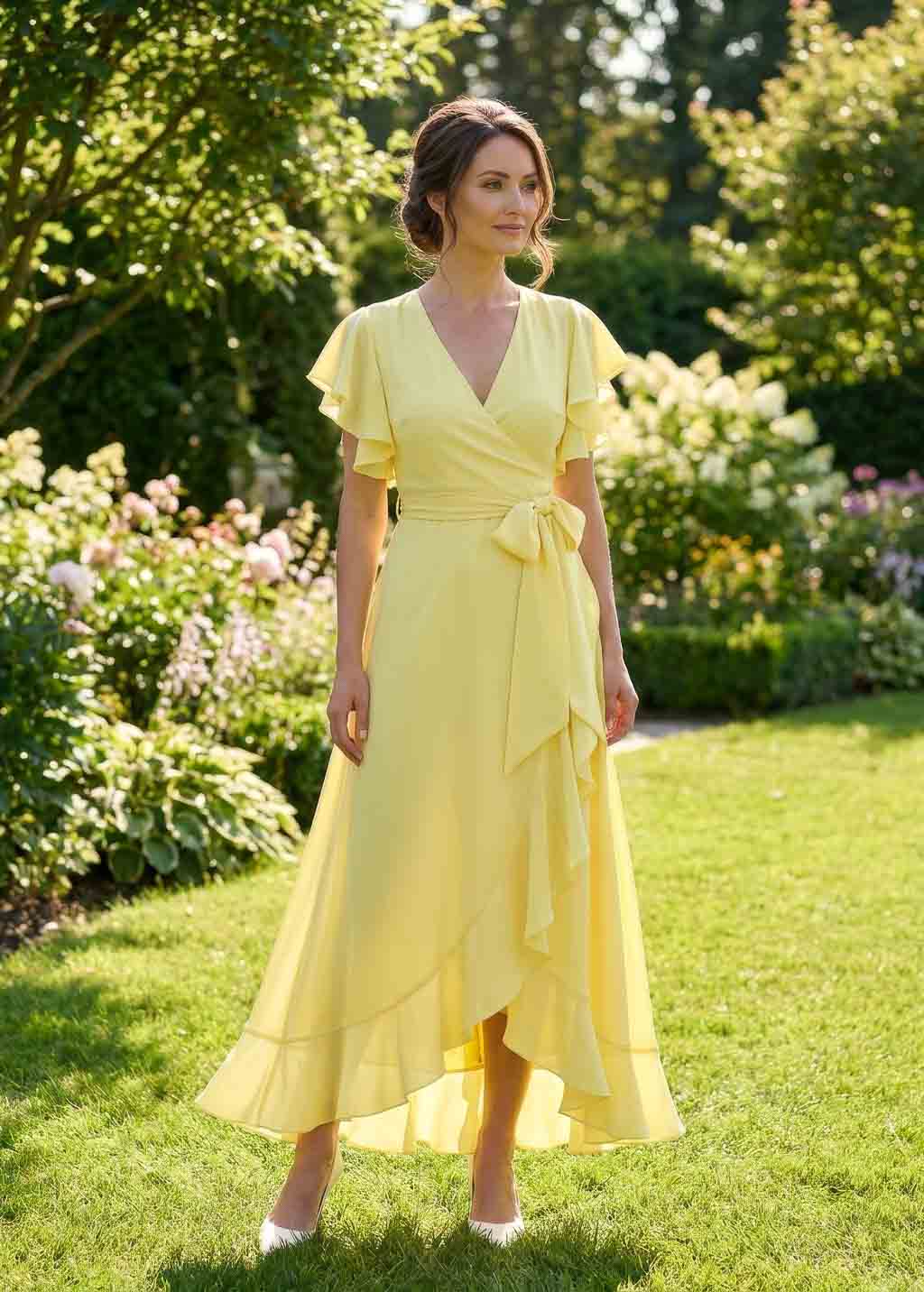 Романтична довга шифонова сукня в кольорі Lemon Sorbet
