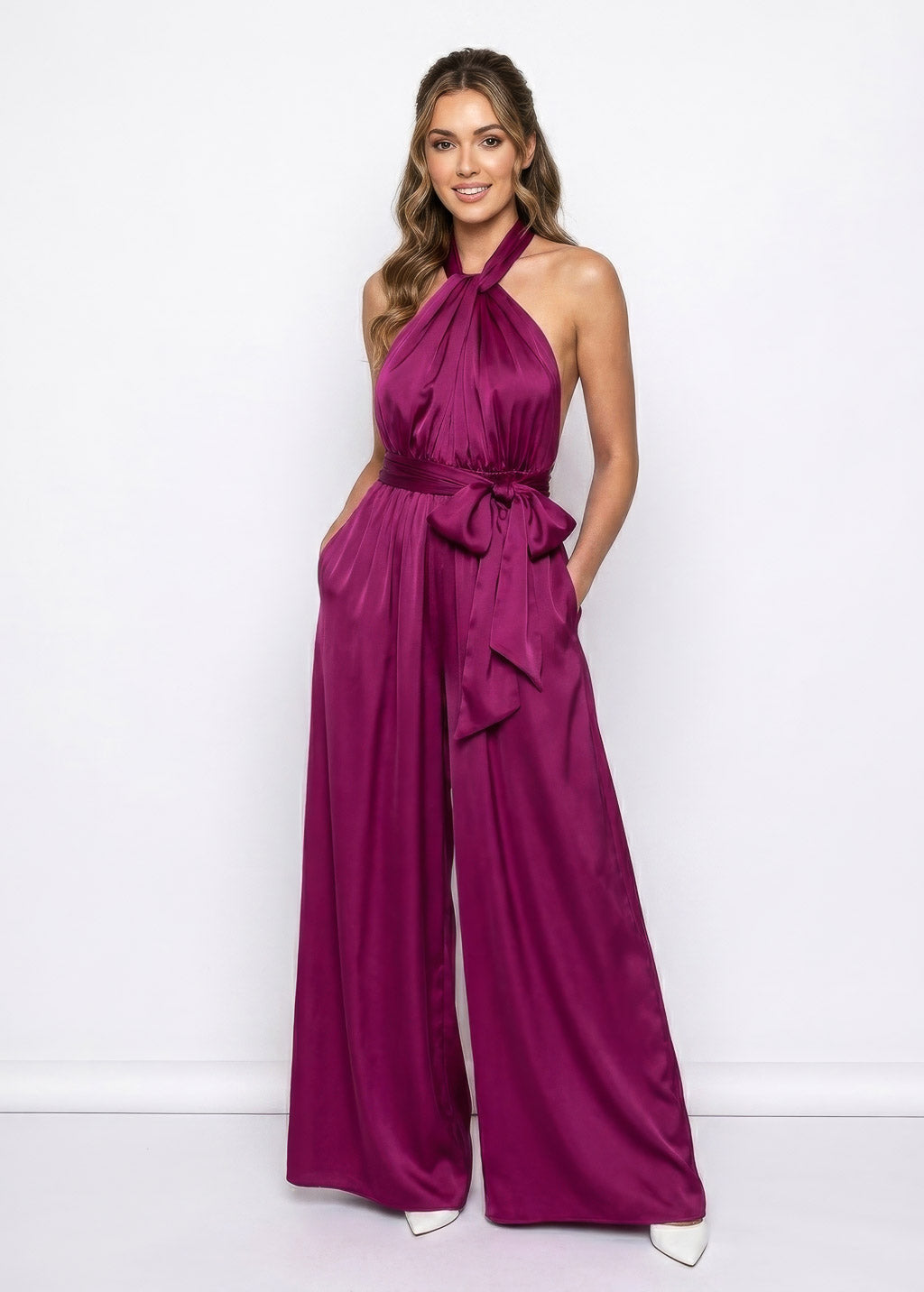 Шовковий комбінезон Infinity з кишенями в кольорі Dark Fuchsia