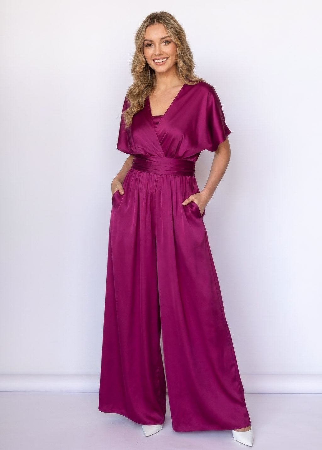 Шовковий комбінезон Infinity з кишенями в кольорі Dark Fuchsia