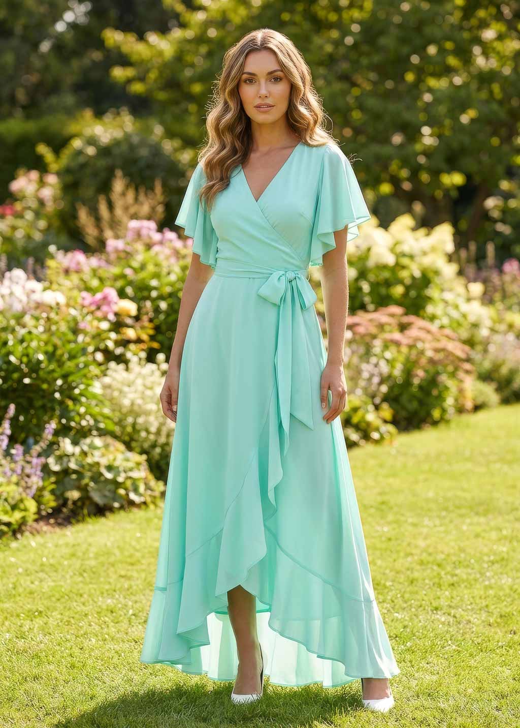 Романтична довга шифонова сукня в кольорі Tiffany Blue