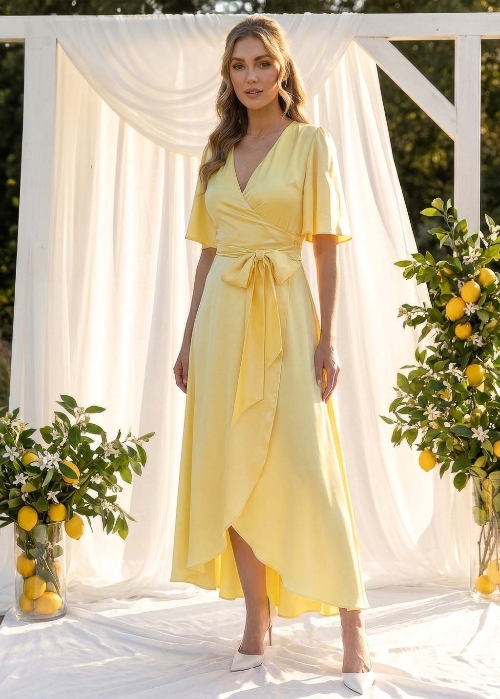 Романтична шовкова сукня на затин в кольорі Lemon Sorbet