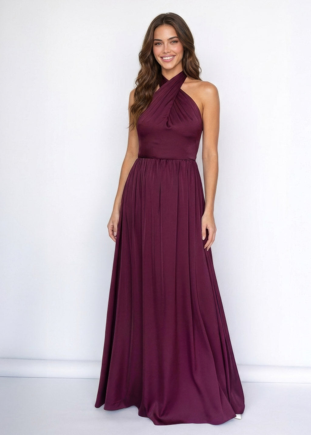 Шовкова святкова довга сукня в кольорі Dark Burgundy