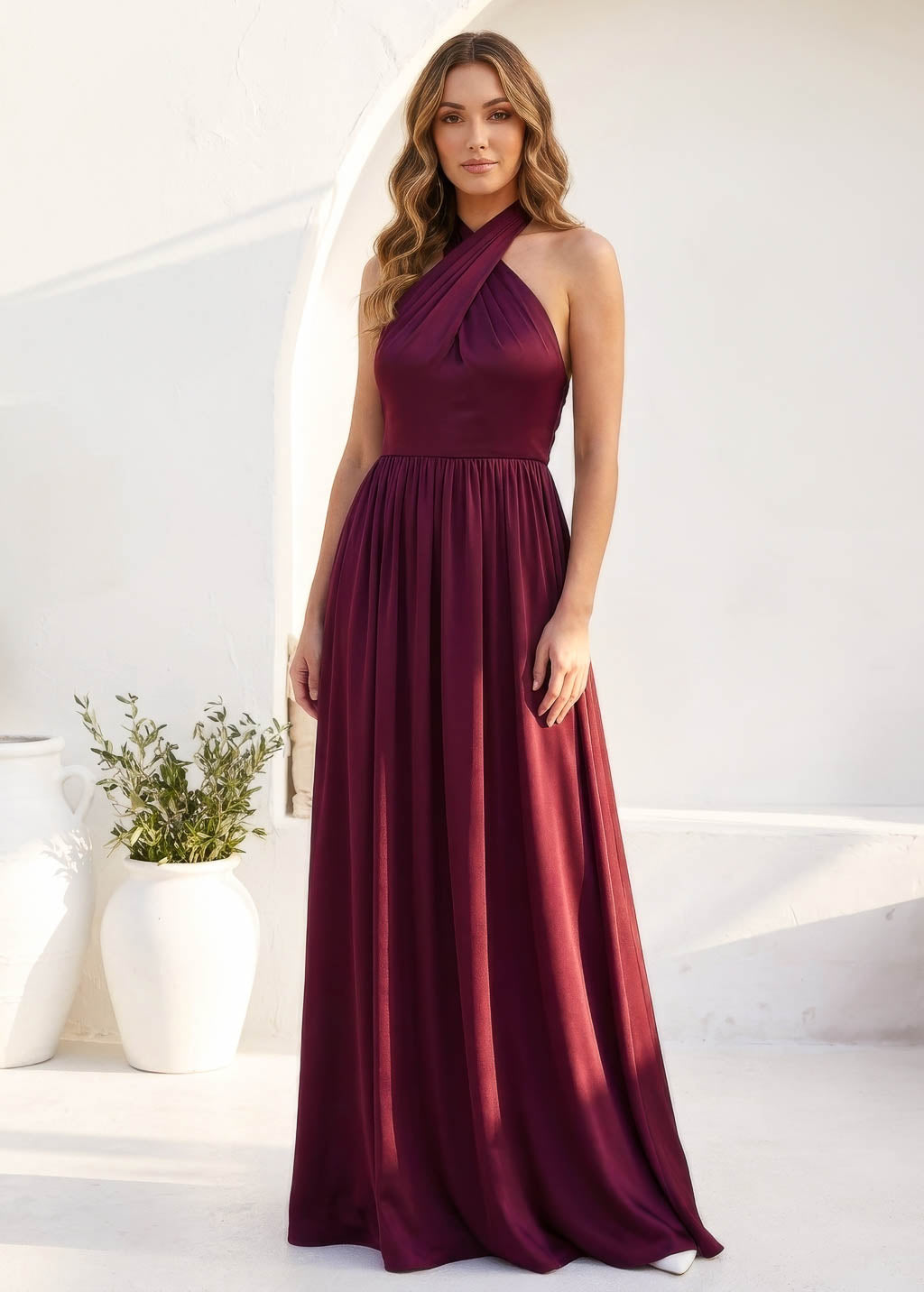 Шовкова святкова довга сукня в кольорі Dark Burgundy