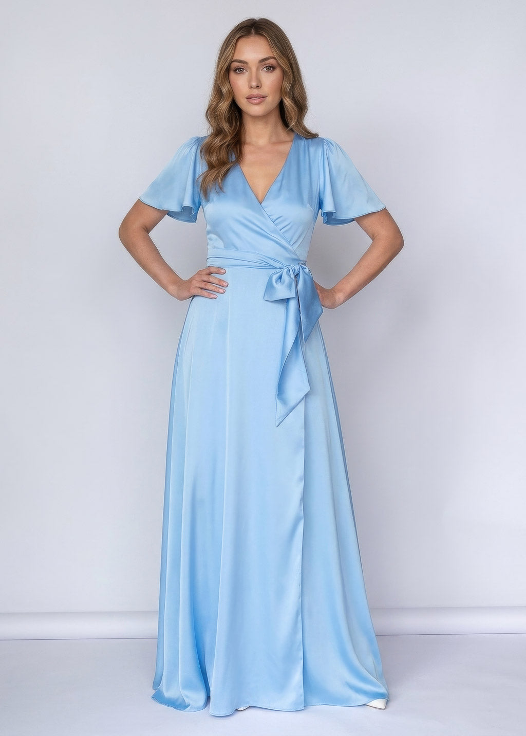 Святкова довга шовкова сукня в кольорі Sky Blue