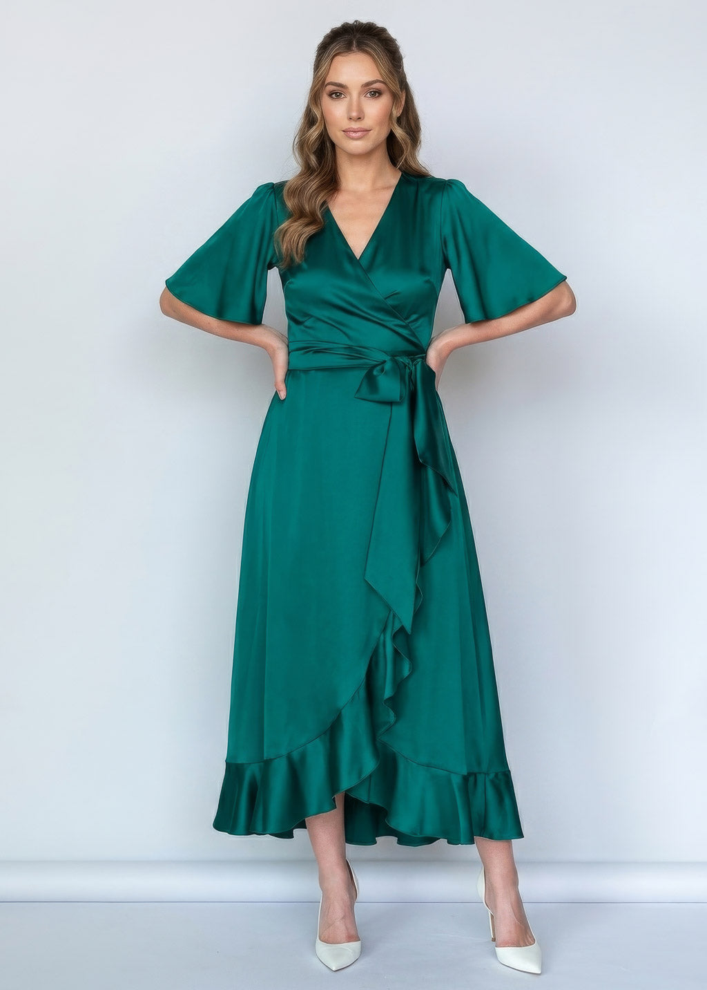 Романтична довга шовкова сукня Dark Green